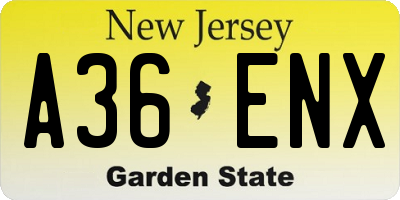NJ license plate A36ENX