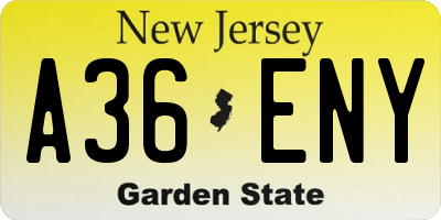NJ license plate A36ENY