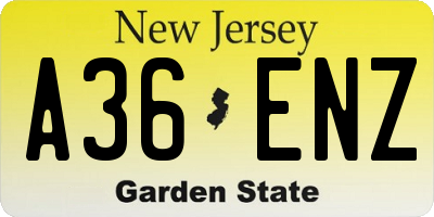 NJ license plate A36ENZ