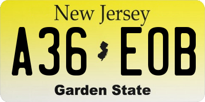 NJ license plate A36EOB