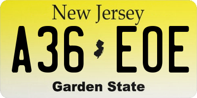 NJ license plate A36EOE