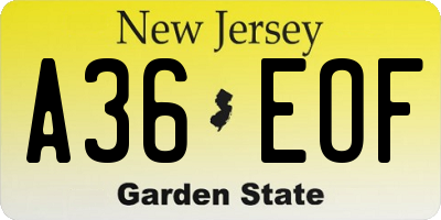 NJ license plate A36EOF