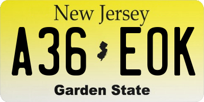 NJ license plate A36EOK