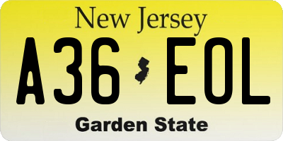 NJ license plate A36EOL