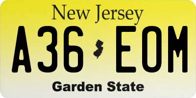 NJ license plate A36EOM