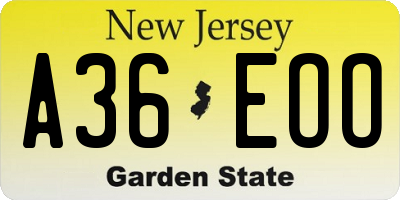 NJ license plate A36EOO