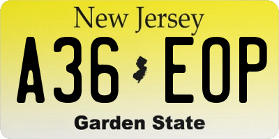 NJ license plate A36EOP