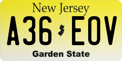 NJ license plate A36EOV