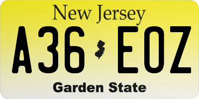 NJ license plate A36EOZ