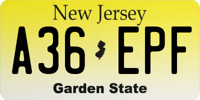 NJ license plate A36EPF
