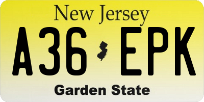 NJ license plate A36EPK