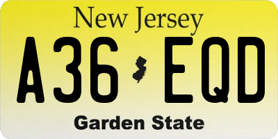NJ license plate A36EQD