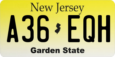 NJ license plate A36EQH