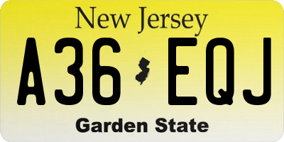 NJ license plate A36EQJ
