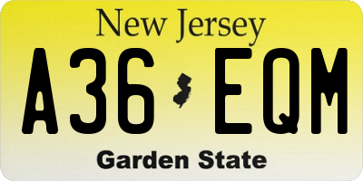 NJ license plate A36EQM
