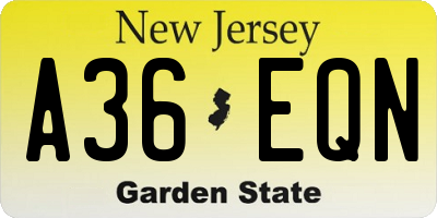 NJ license plate A36EQN