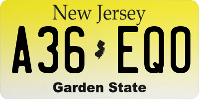NJ license plate A36EQO