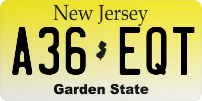 NJ license plate A36EQT
