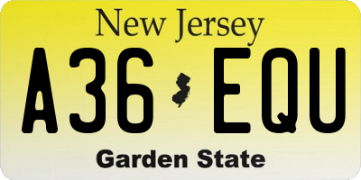 NJ license plate A36EQU