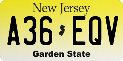 NJ license plate A36EQV