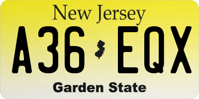 NJ license plate A36EQX