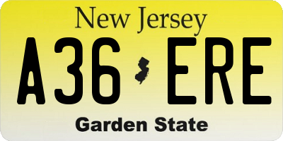 NJ license plate A36ERE