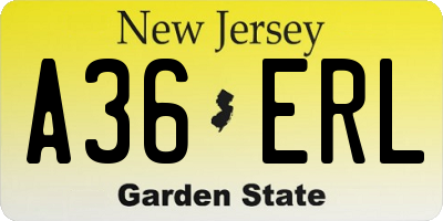 NJ license plate A36ERL