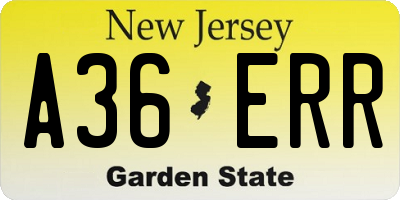 NJ license plate A36ERR