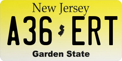 NJ license plate A36ERT