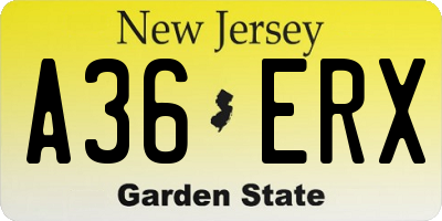 NJ license plate A36ERX