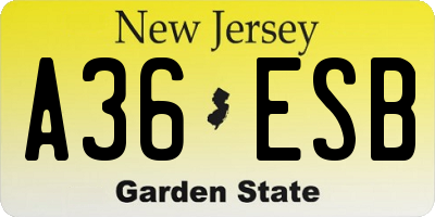 NJ license plate A36ESB