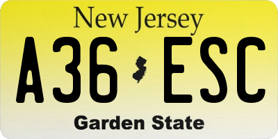 NJ license plate A36ESC