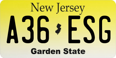 NJ license plate A36ESG