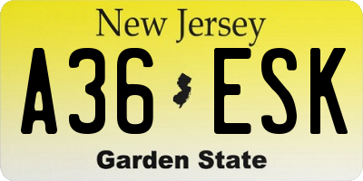 NJ license plate A36ESK
