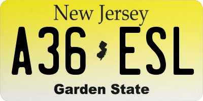 NJ license plate A36ESL