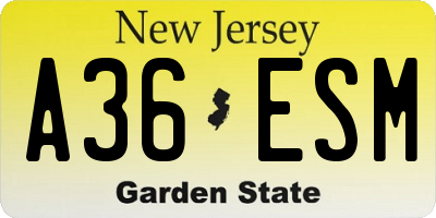 NJ license plate A36ESM