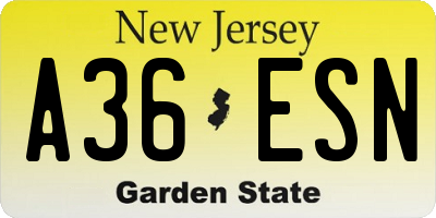 NJ license plate A36ESN