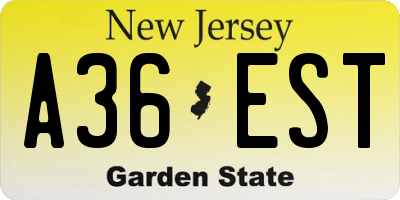 NJ license plate A36EST