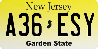 NJ license plate A36ESY