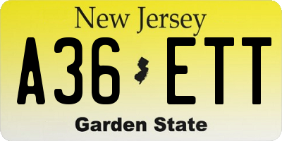 NJ license plate A36ETT