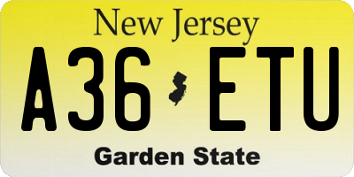 NJ license plate A36ETU