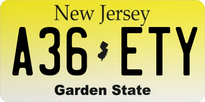 NJ license plate A36ETY
