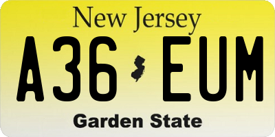 NJ license plate A36EUM