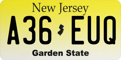 NJ license plate A36EUQ