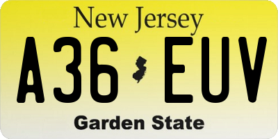 NJ license plate A36EUV
