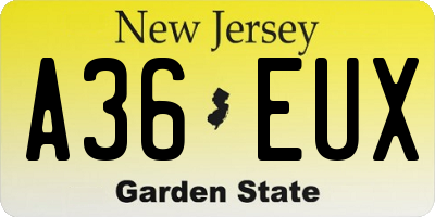 NJ license plate A36EUX