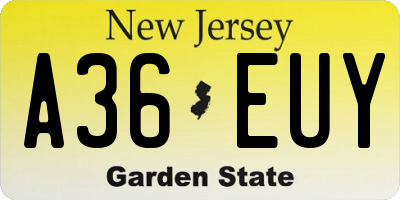 NJ license plate A36EUY