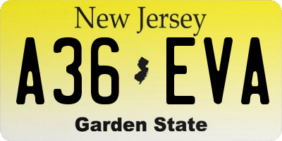 NJ license plate A36EVA