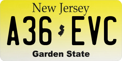 NJ license plate A36EVC