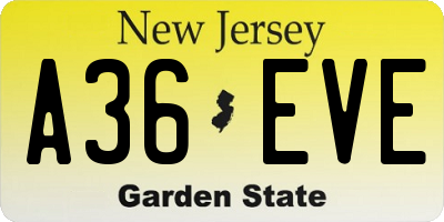 NJ license plate A36EVE